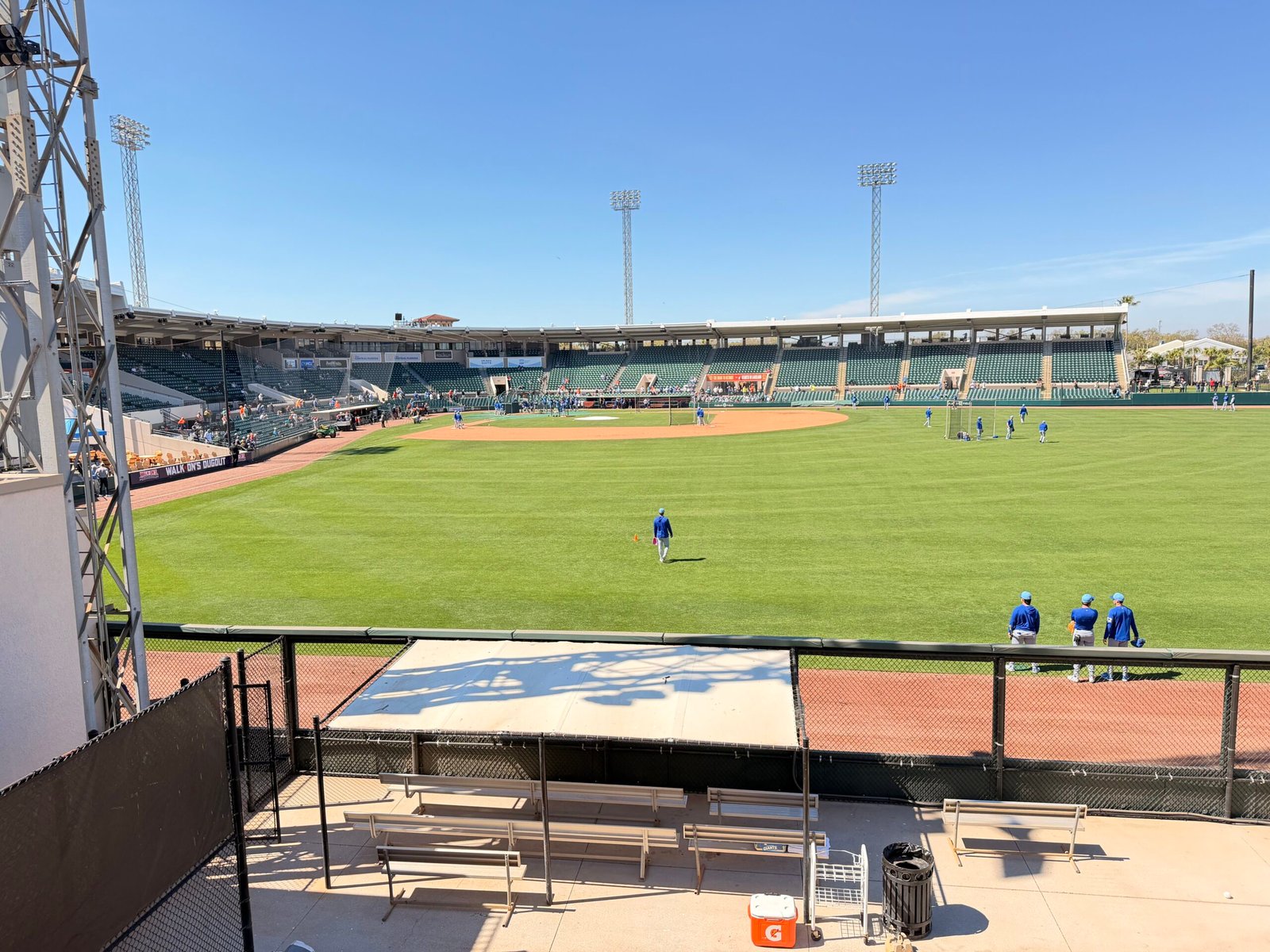 Field view showing scoreboard and Welcome to TigerTown USA sign at Joker Marchant Stadium