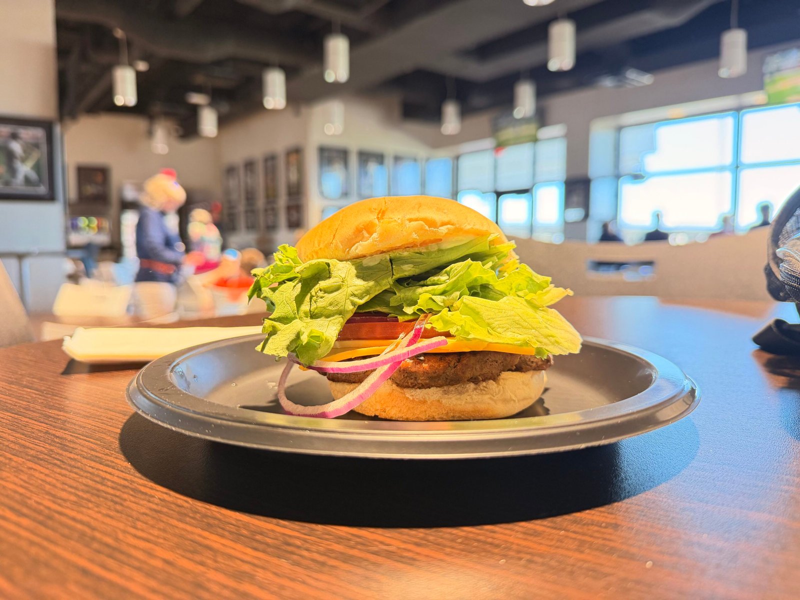 Close up of the 34 Club buffet burger at Joker Marchant Stadium