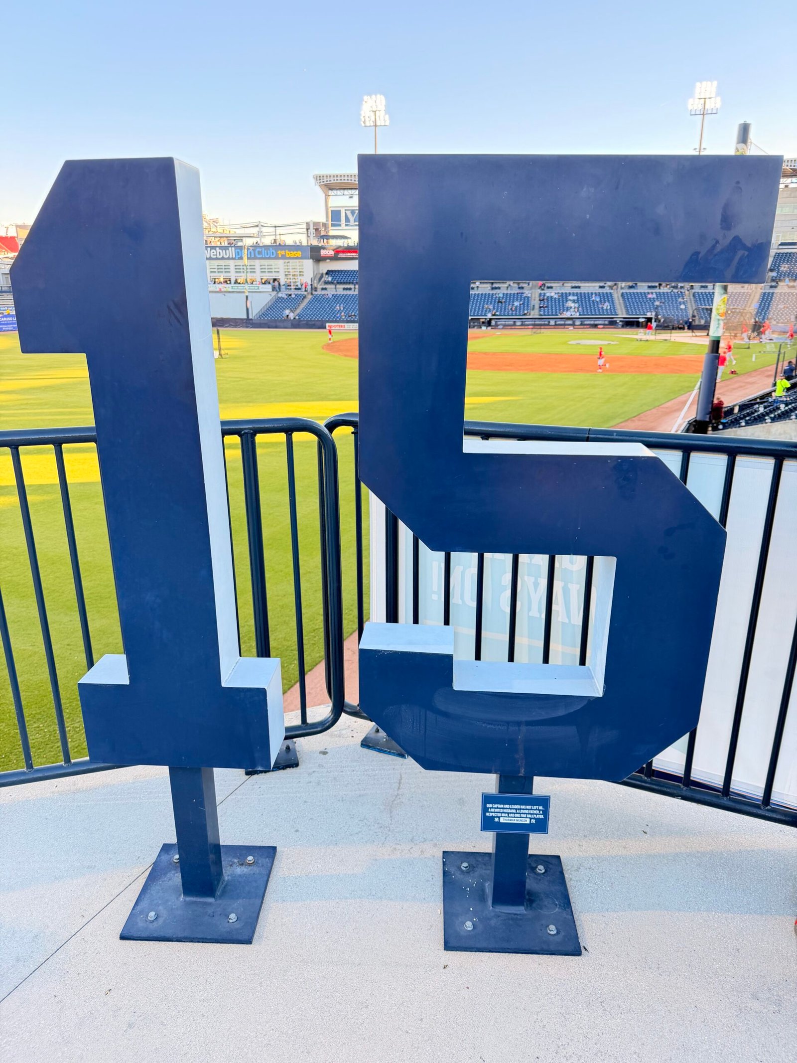 Giant number 15 sculpture honoring Thurman Munson at Steinbrenner Field