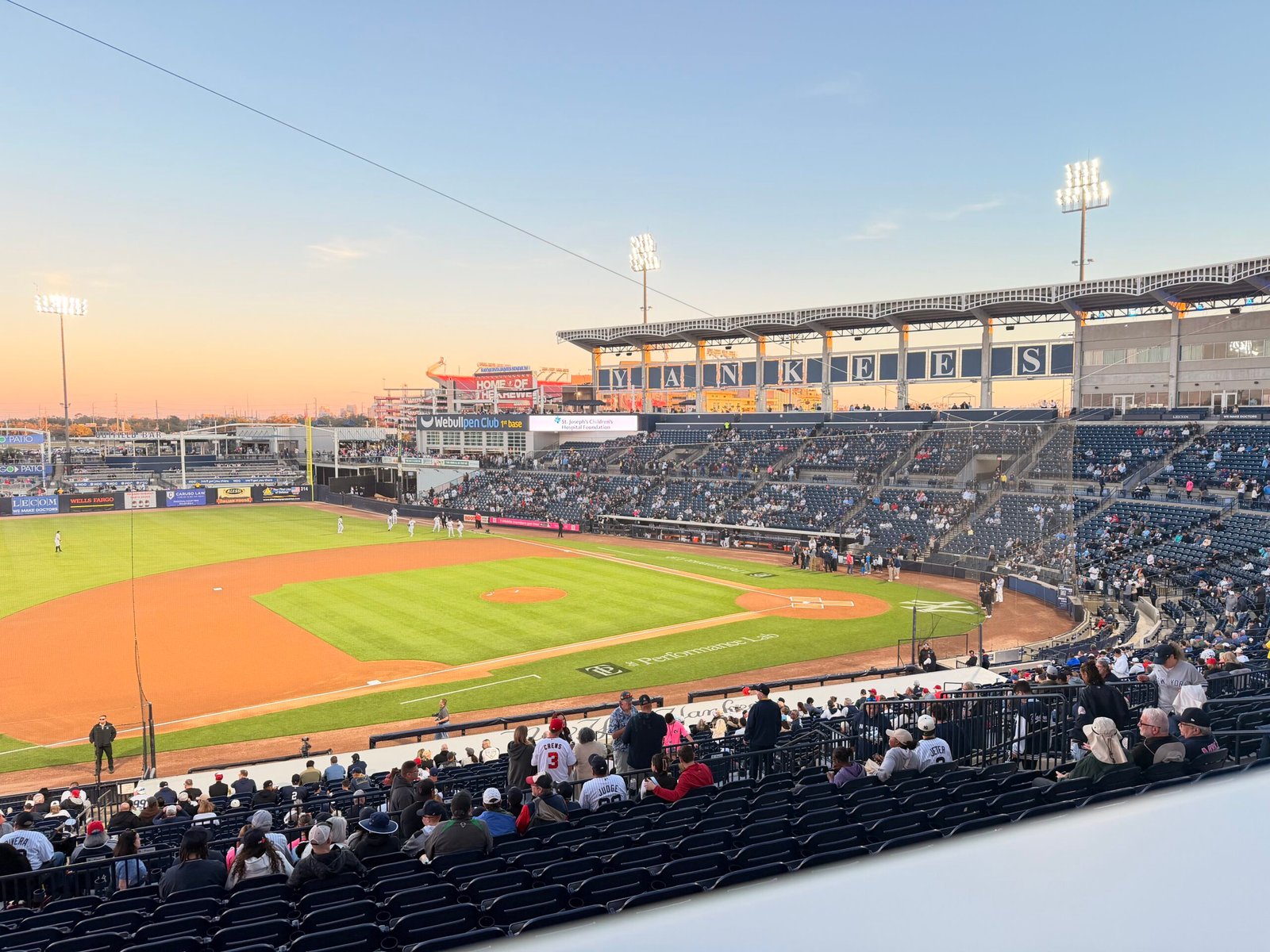 Sunset view of the YANKEES grandstand from Loge seats during the game