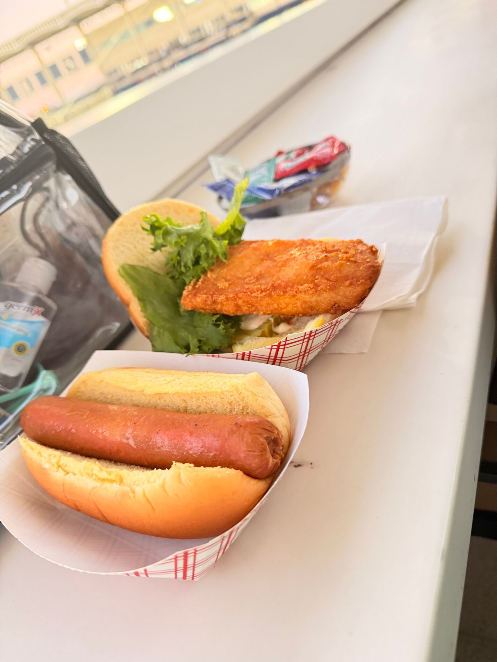 Sabrett hot dog and beer-battered fish sandwich at Steinbrenner Field