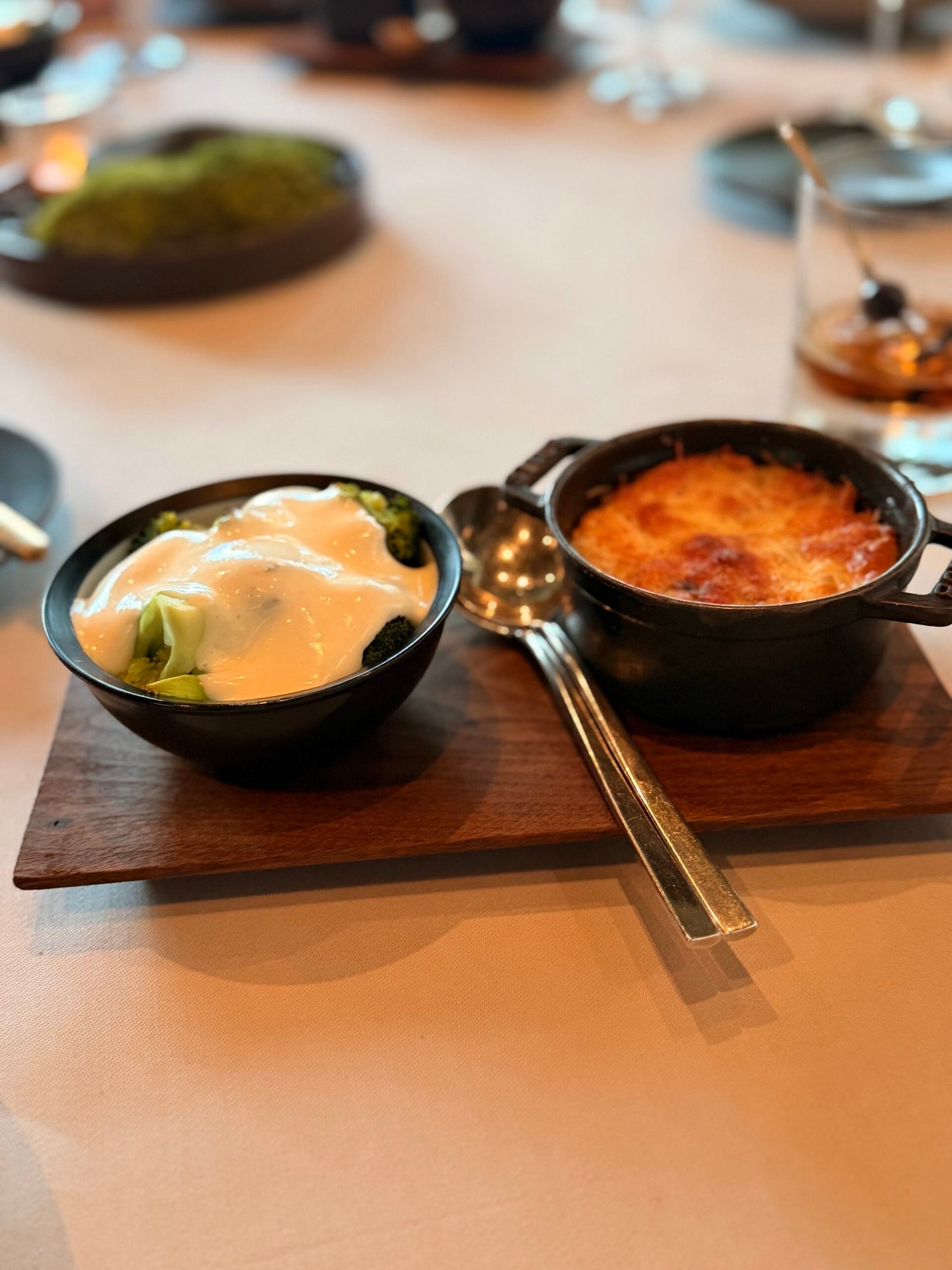 Broccoli and scalloped potatoes at Canlis Seattle
